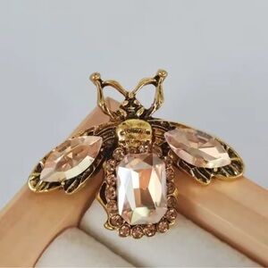 Champagne Gold Bee Brooch with Crystal Details